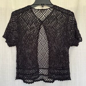 Teddi Black Crochet Knit Top XS S Sheer Button Front